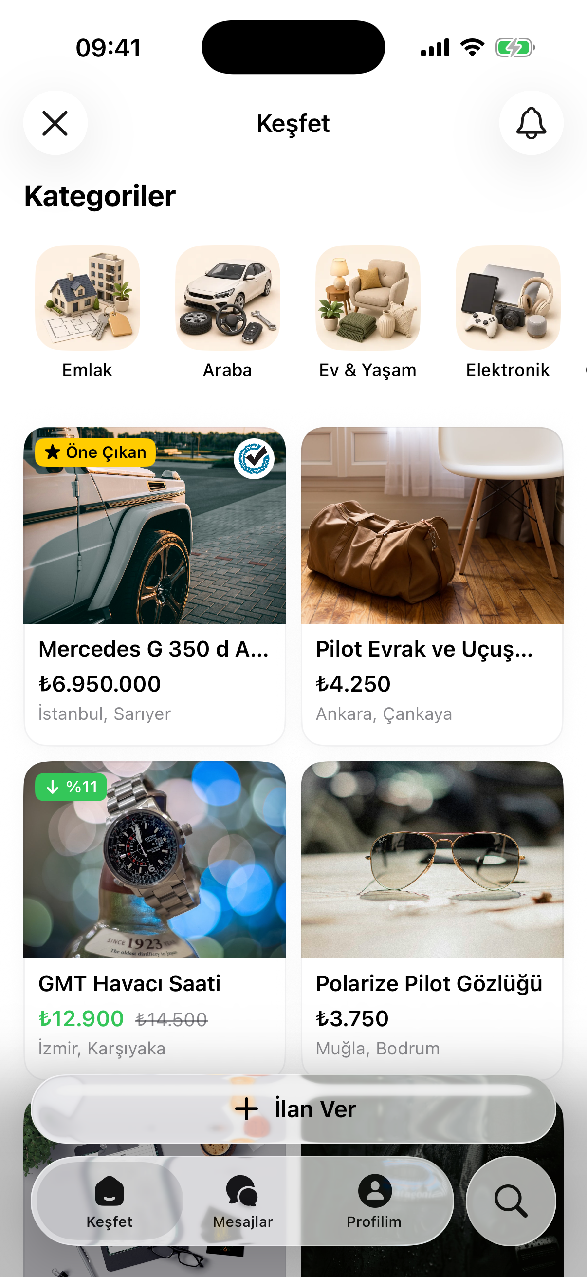 Havacıdan keşfet ekranı
