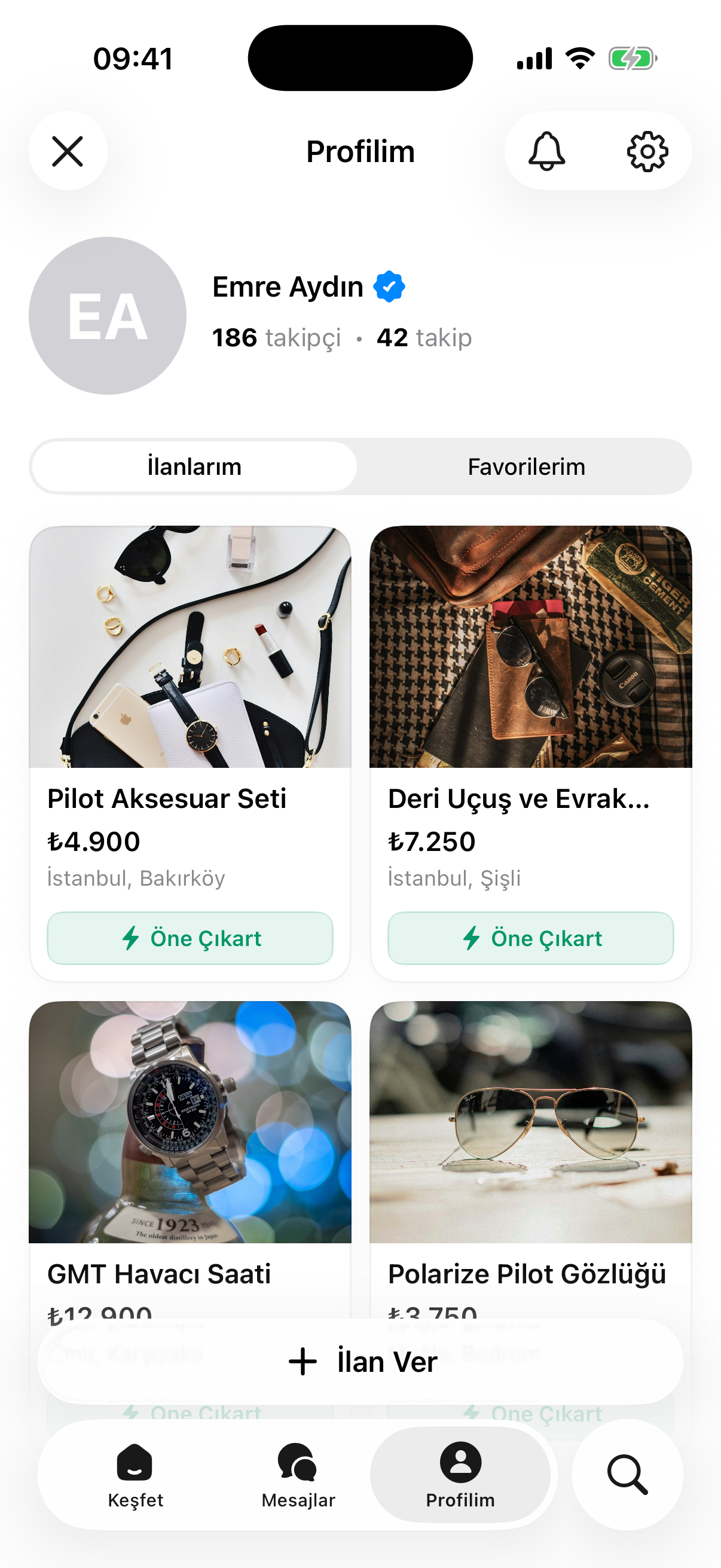Havacıdan rozetli profil ekranı